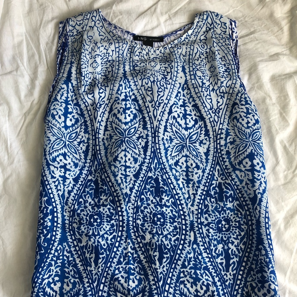 Mango blue patterned sleeveless blouse